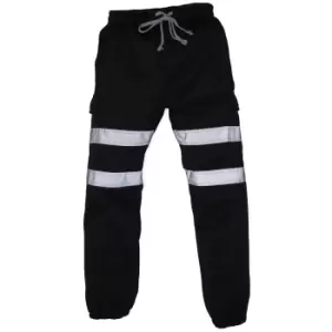 image of Yoko Mens Hi Visibility Reflective Work Jogging Bottoms (2XL) (Black)