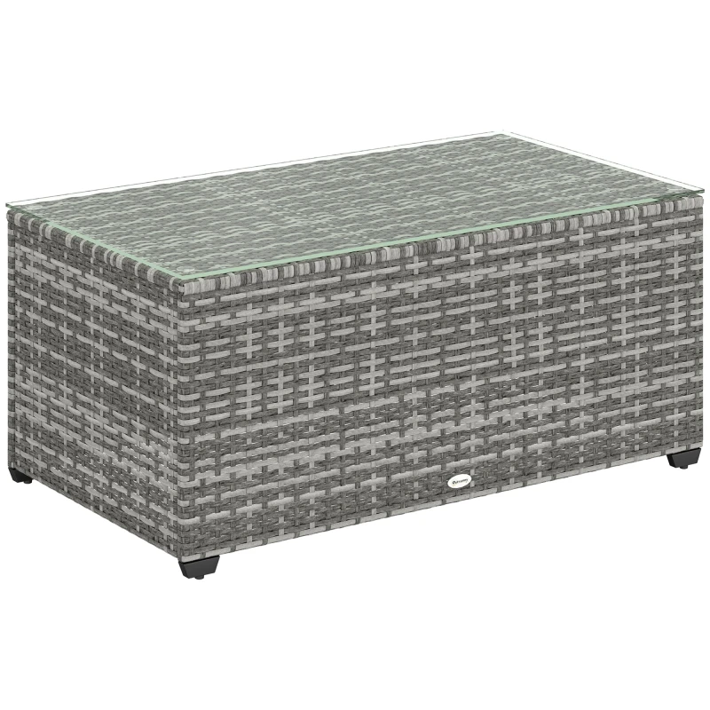 Image of Outsunny Outdoor Coffee Table, Glass Top Rattan Side Table, Light Grey Light Grey