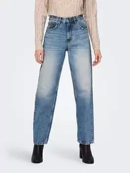 Image of Only Extra High Waisted Straight Leg Jean - Blue Size 25, Inside Leg 32, Women