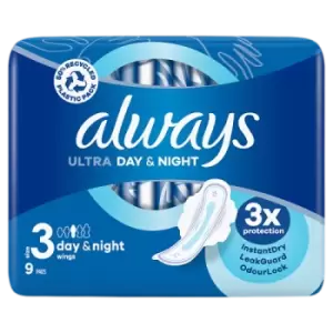 image of Always Ultra Sanitary Towels Day & Night 9s