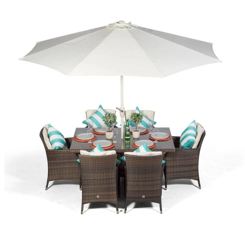 Image of Thats Furniture Savannah Rectangular 6 Seater Rattan Patio Dining Set in Brown Brown Unisex