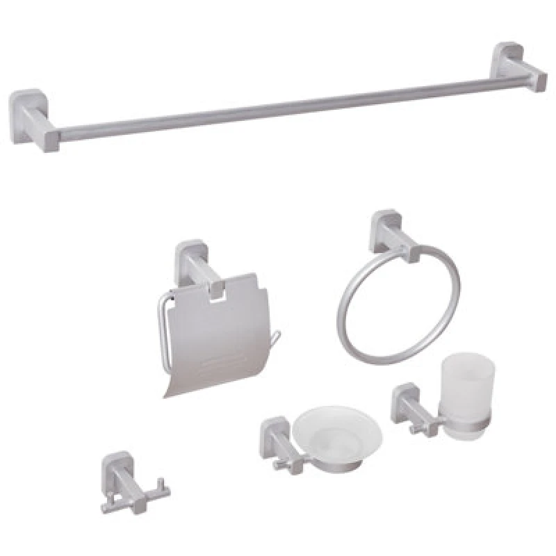 Image of Beliani 6 Piece Bathroom Hardware Set Pocone With Towel Bars And Hooks Silver
