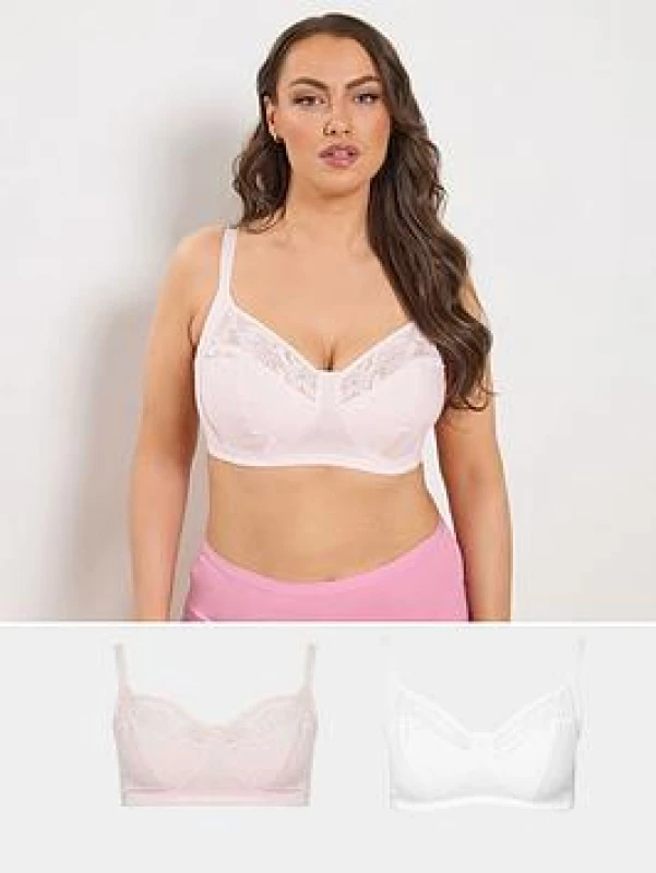 Image of Yours Womens 2 Pack Non-Padded Non-Wired Bralettes Size: 50E Multicolor Female 50E