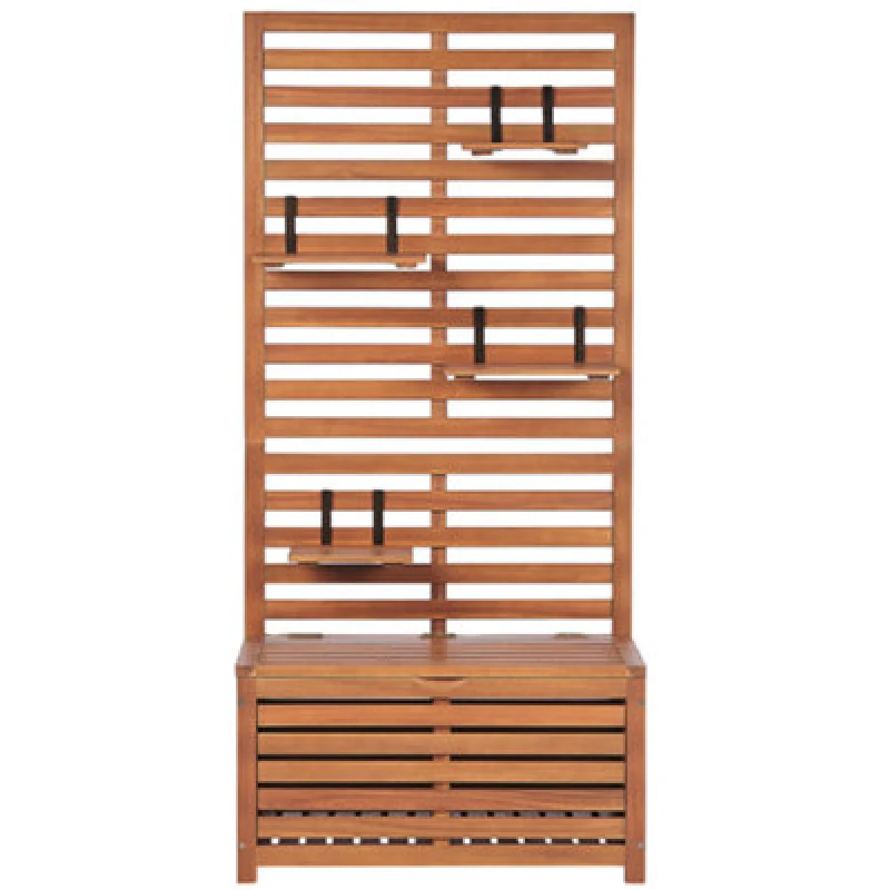 Image of Beliani Garden Bench With Wall Panel Matino Acacia Wood 80 Cm 40 Cm Brown