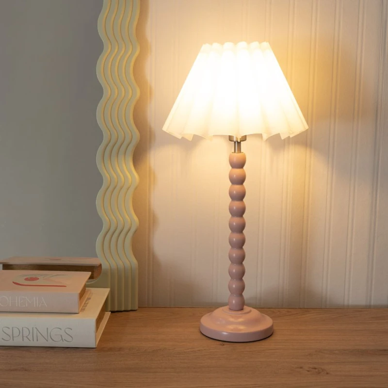 Image of ValueLights Bobbins Painted Rose Table Lamp with Scallop Tapered Lamp Shade in White White Unisex
