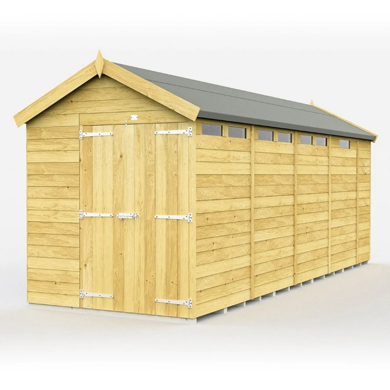 Image of Buttercup Farm 7 x 17 Feet Apex Security Shed - Double Door - L503 x W214 x H217cm in Brown Brown Unisex