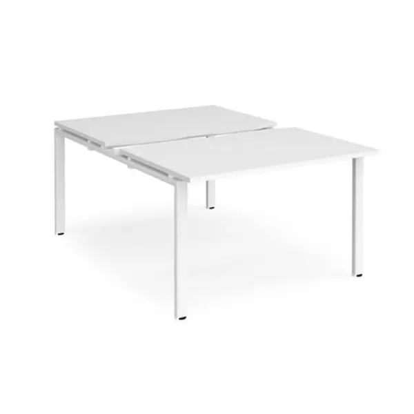 Image of Adapt Bench Desk 2 Person Rectangular Desks 1200mm With Sliding Tops White Tops With White Frames 1600mm Depth Adapt White STE1216-WH-WH