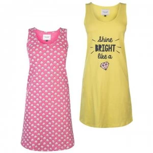 image of Rock and Rags Two Pack Nightdress - Pink Diamond