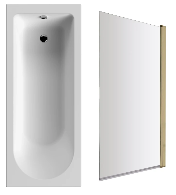 Image of Balterley Round Single Ended Bath and Square Brushed Brass Screen 1700 x 700mm Bronze
