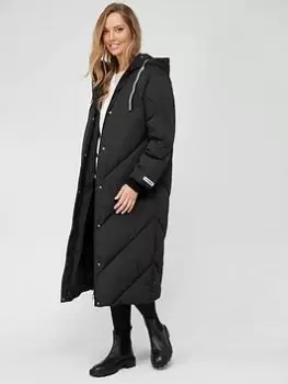 Image of HUGO Favella Chevron Padded Coat - Black, Size Xxl, Women