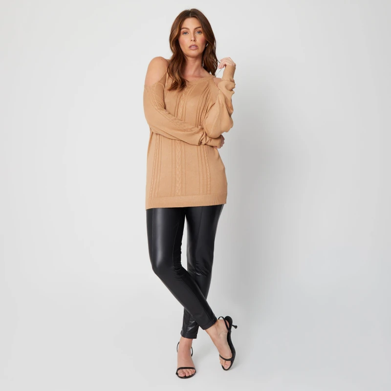 Image of Be You Cold Shoulder Fine Knit Jumper - Neutral Neutral 12
