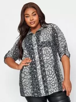 Image of Yours Sb Boyfriend Shirt Grey Animal Foil, Grey, Size 18, Women