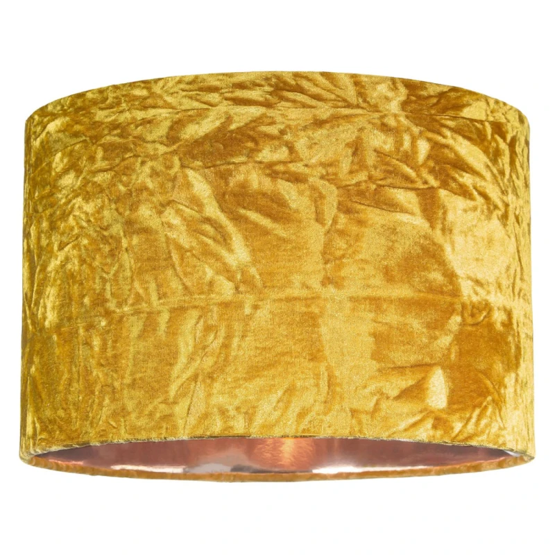 Image of Happy Homewares Modern Crushed Velvet Lamp Shade with Shiny Paper Inner in Mustard Size: 14" Mustard Unisex 14"