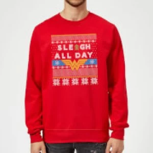 Image of Wonder Woman 'Sleigh All Day Christmas Sweatshirt - Red - XXL