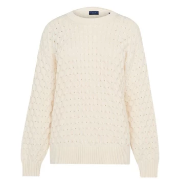 Image of Gant Gant Cable Knit Jumper Womens - CREAM 130