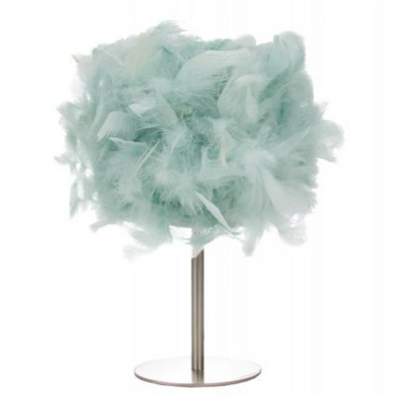 Image of Happy Homewares Modern And Real Duck Egg Feather Table Lamp With Satin Nickel Base And Switch