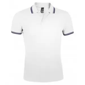 Image of SOLS Mens Pasadena Tipped Short Sleeve Pique Polo Shirt (3XL) (White/Navy)