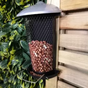 Image of Flat Back Design Hanging Black and Silver Plastic Garden Wild Bird Peanut Feeder for Wall and Fence