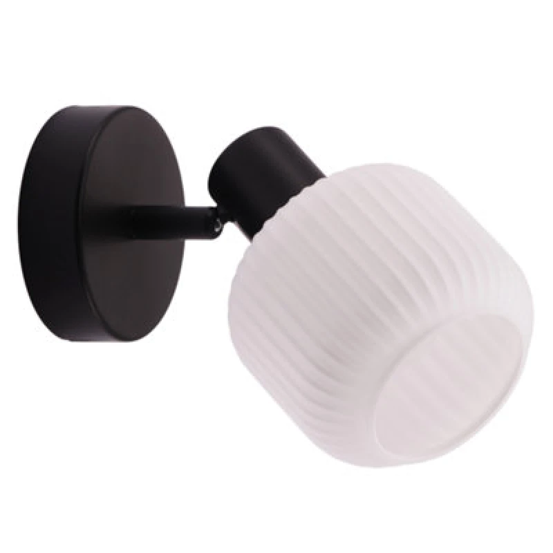 Image of Happy Homewares Modern Designer Matte Black Adjustable Wall Light With White Ribbed Glass Shade