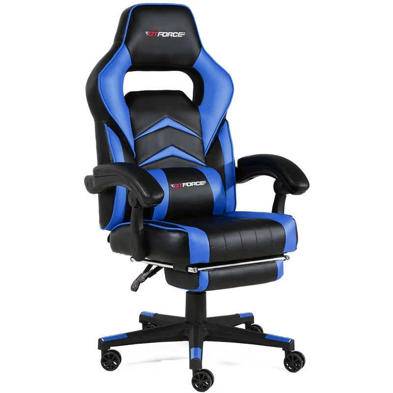 Image of Gtforce Turbo Reclining Sports Racing Gaming Office Desk PC Car Faux Leather Chair (Blue)