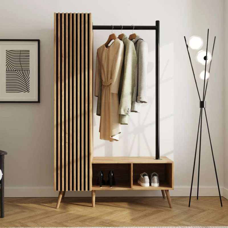 Image of Gfw Rowen Open Wardrobe Oak/Black WW61I Unisex