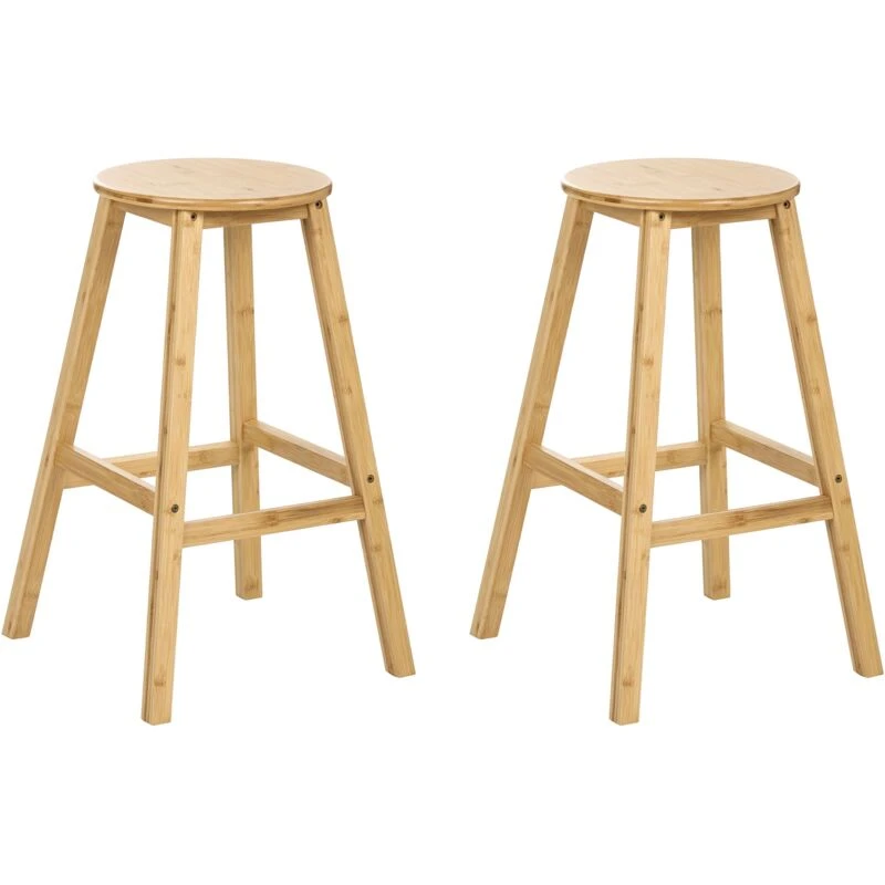 Image of Beliani Set Of 2 Bar Stools Ancelle Bamboo Light Brown