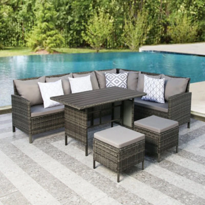 Image of Thalia Corner Sofa Set(Grey/grey) Polywood Table Top