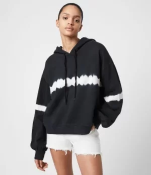 Image of AllSaints Womens Cotton Tie Dye Print Relaxed Fit Rihan Hoodie, Blue and White, Size: M