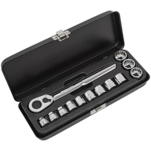 Image of Sealey 13 Piece 3/8" Drive Shallow Bi Hexagon WallDrive Socket Set Metric 3/8"