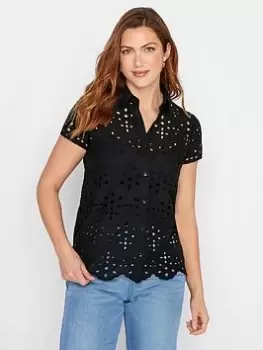 Long Tall Sally Tall Black Short Sleeve Broderie Top, Black, Size 10, Women