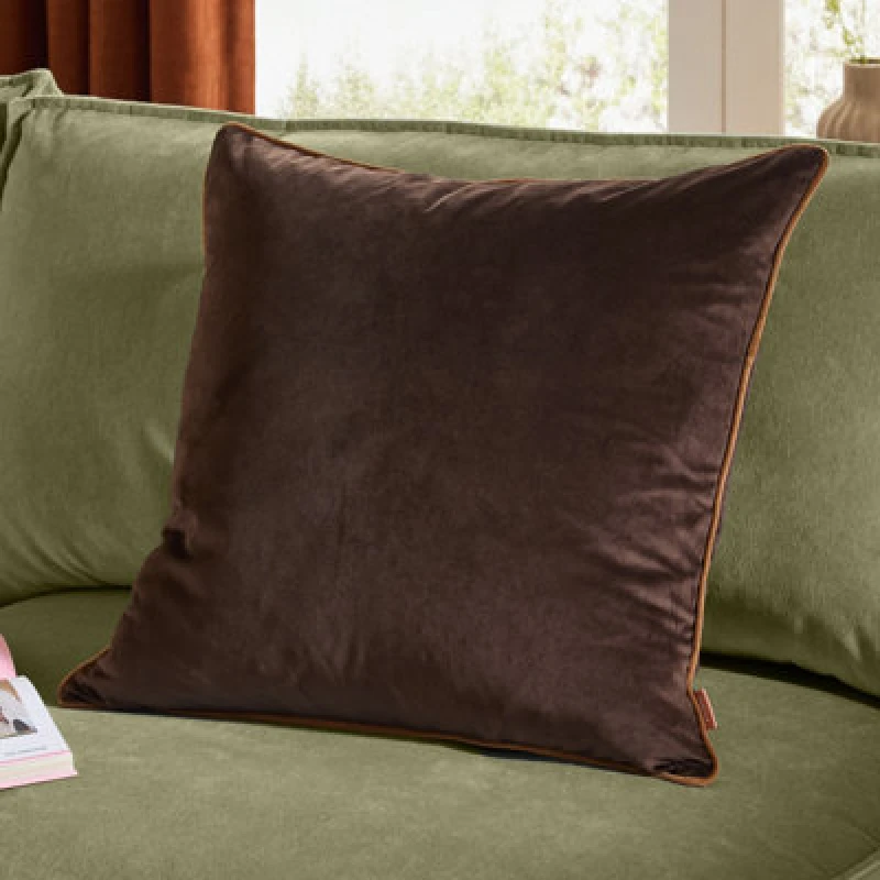 Image of Furn Furn Meridian Velvet Cushion in Dark Brown Size: 55cm x 55cm Dark Brown 55cm x 55cm Unisex 5025532355065