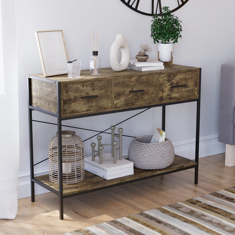 Image of Lassic Vida Designs Brooklyn 3 Drawer Console Table Dark Wood unisex 3 Drawer