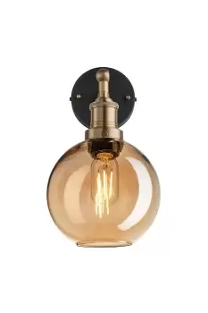 Image of Brooklyn Tinted Glass Globe Wall Light, 7 Inch, Amber, Brass Holder