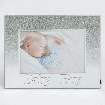 Image of 5" x 3.5" Silver Glitter Glass Frame - Baby Boy