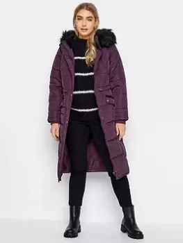 Image of M&Co Berry Faux Fur Trim Padded Coat, Red, Size 18, Women