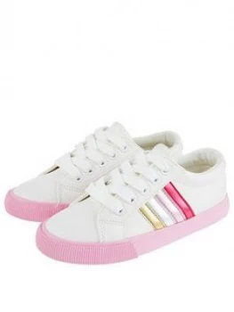 Monsoon Girls Maci Pink Stripe Trainers - Ivory, Size 8 Younger