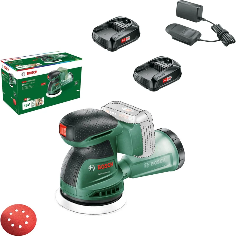 Image of Bosch EASYORBIT 18V-10 P4A 18v Cordless Disc Sander 125mm EASYORBIT 18V-10 Batteries: 2 x 1.5ah Li-ion