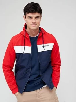 Image of Jack & Jones Colourblock Zip Through Hooded Jacket - Red/White/Navy, Red Size XL Men