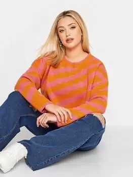 Image of Yours Geo Jacquard Jumper Pink/orange, Orange, Size 18-20, Women