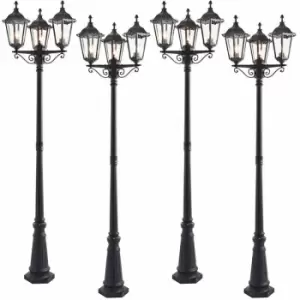 image of Loops - 4 pack Outdoor Lantern Lamp Post Matt Black & Glass 2.3m Tall 3 Light Bollard