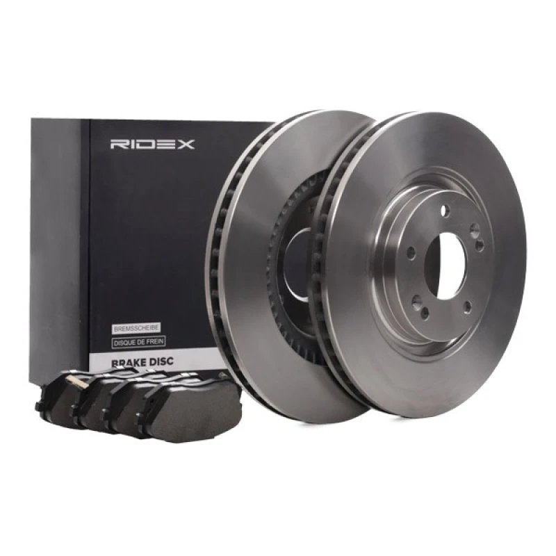 Image of RIDEX 3405B1315 Brake disc and pads set Front Axle, Brake Disc Type: internally vented, with acoustic wear warning Brake Set,disc brakes (3405)