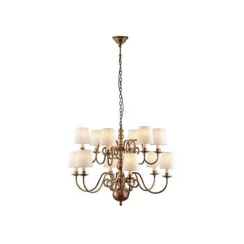 Image of Interiors 1900 Lighting - Interiors Chamberlain - 12 Light Multi Arm Shade Pendant Solid Mellow Brass, Marble Silk, E14