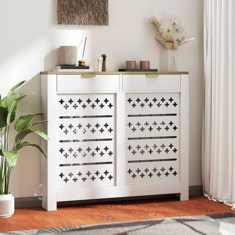 Image of HOMCOM Heater Cover with Flip Drawer & Top Shelf White White Unisex