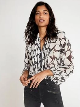 Image of Mint Velvet Olivia Print Zip Front Blouse - Grey, Size 12, Women