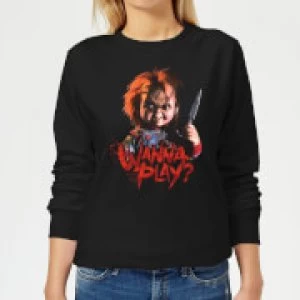 image of Chucky Wanna Play? Womens Sweatshirt - Black - 5XL