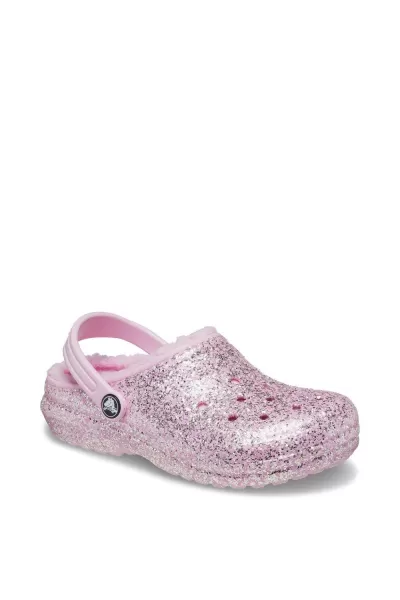 image of Crocs Kids Toddler Classic Lined Glitter Clogs Flamingo C9