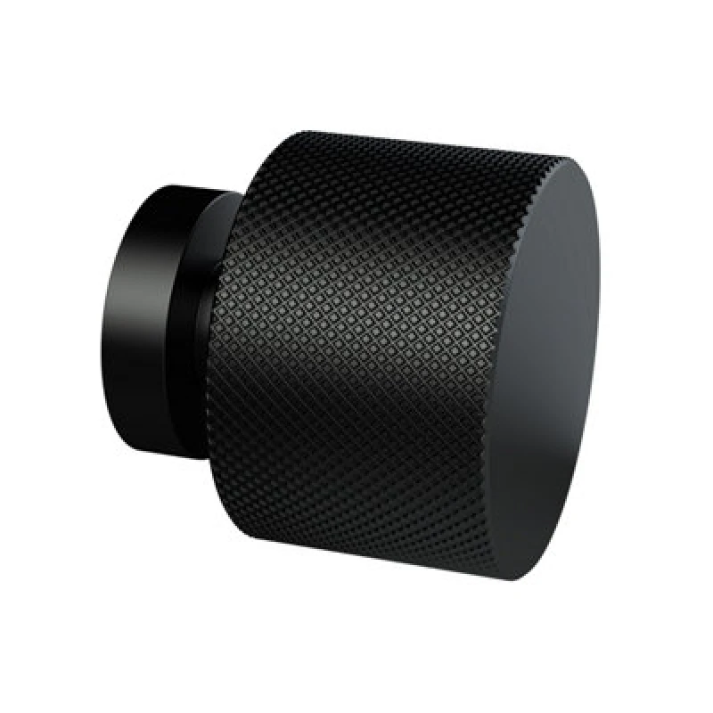 Image of Hudson Reed Knurled Round Knob, Aluminium Built Contemporary Cabinet Furniture Handle In Matt Black, 30mm