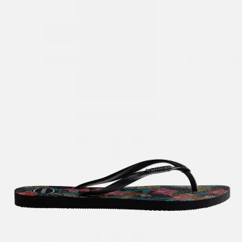 Image of Havaianas Womens Slim Tropical Flip Flops - Black/Dark Grey Metallic - UK 8