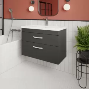 Image of Athena Wall Hung 2-Drawer Vanity Unit with Basin-4 800mm Wide - Gloss Grey - Nuie