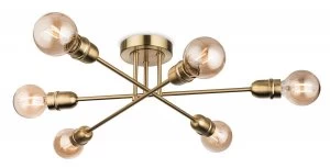 Image of 6 Light Multi Arm Semi Flush Light Brushed Brass, E27